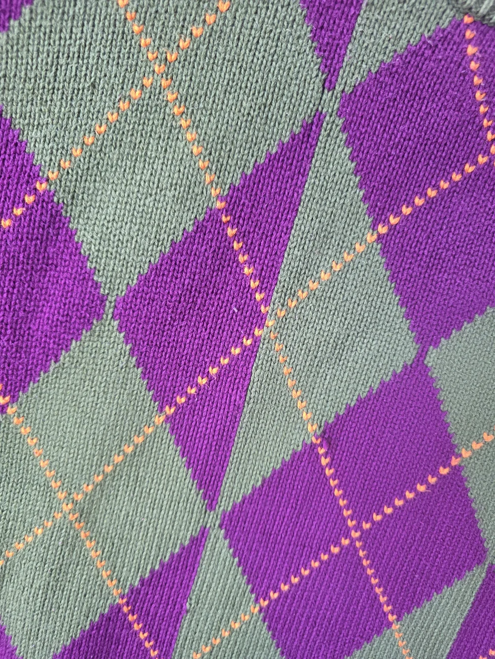 Nautica Argyle Sweater XL/TG Olive Green Purple Orange Preppy Y2K Crewneck